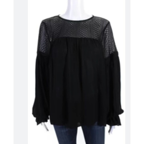 Parker Womens Silk Lace Detail Long Sleeve Blouse Black Size Large - Picture 1 of 5